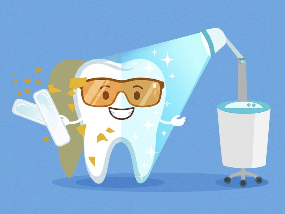 dirty tooth get cleaned by shining light
