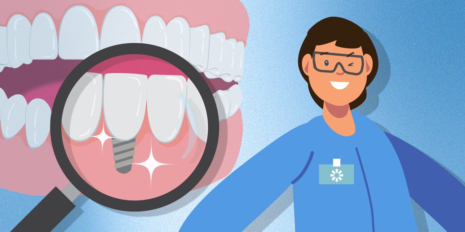magnifying glass zooming in on a dental implant