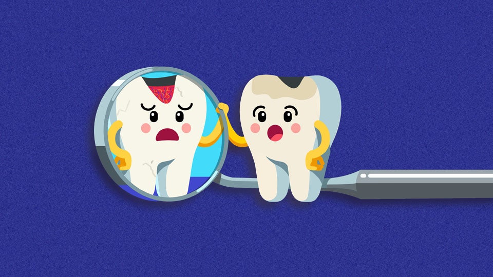 Tooth looking at self in mirror