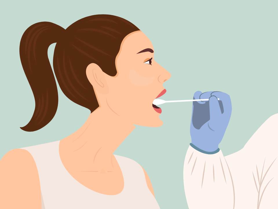 Patient opening mouth while getting swabbed