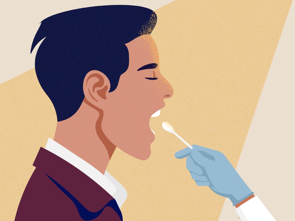 Man with mouth open getting swabbed